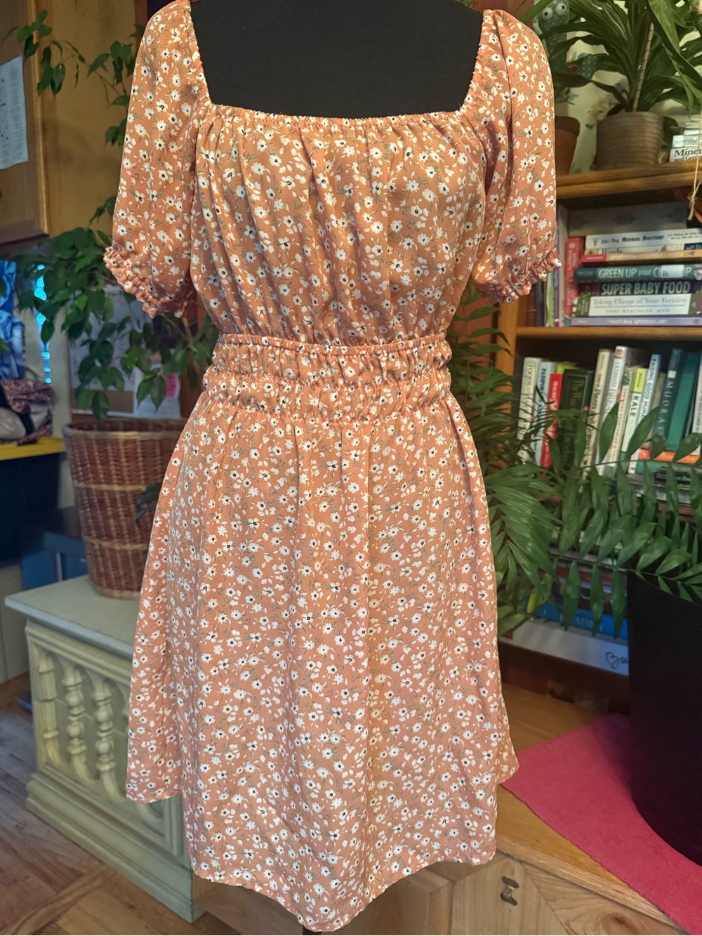 Liberty Love Rust Floral Square-Neck Mini Dress